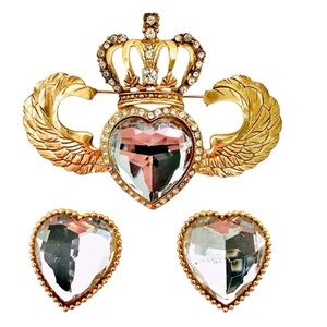 Richard Serbin Vintage 1980’s Signed Couture Crystal Heart Brooch & Earring Set